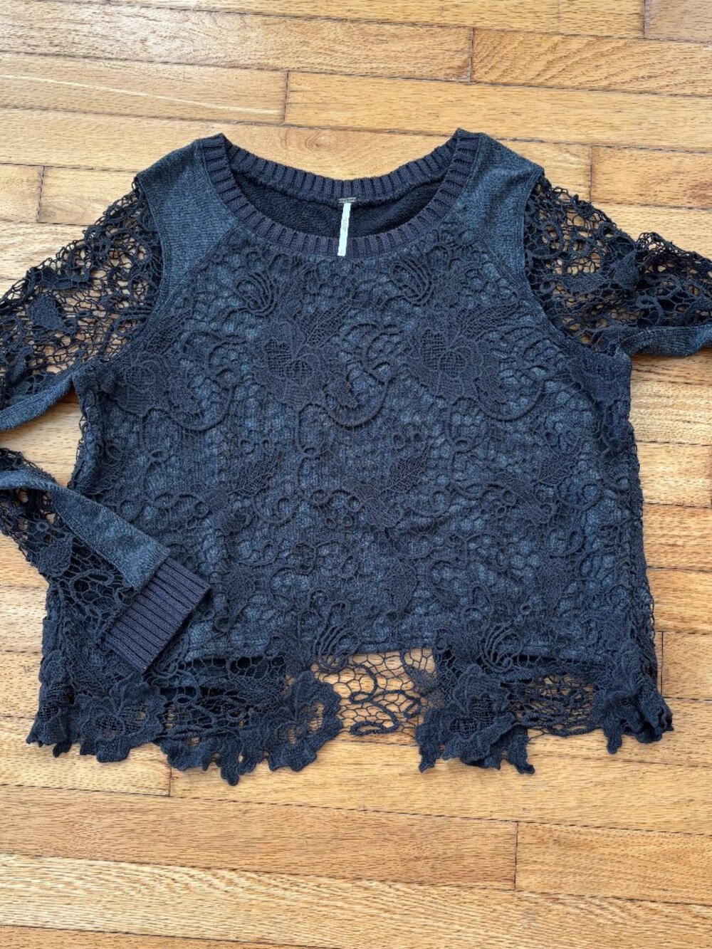 Free People crochet lace pullover, with a relaxed split-back